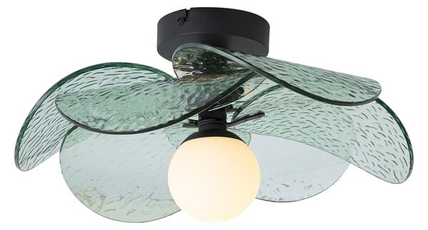 Plafonieră de design neagră cu sticlă verde striată - Kemner
