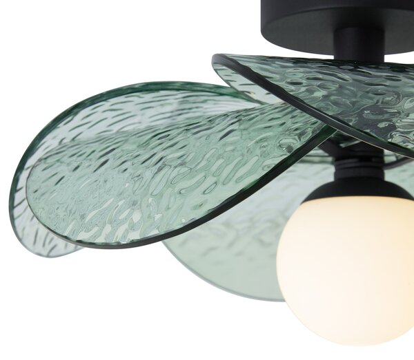 Plafonieră de design neagră cu sticlă verde striată - Kemner