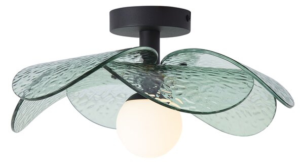 Plafonieră de design neagră cu sticlă verde striată - Kemner