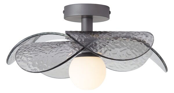 Plafonieră de design argintie cu sticlă fumurie striată - Kemner
