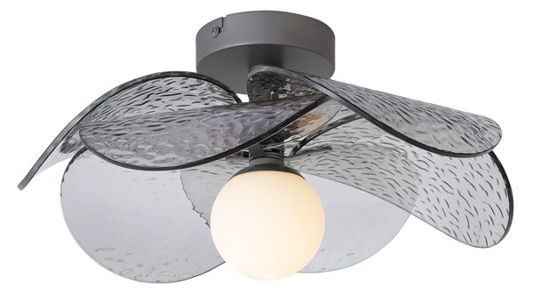 Plafonieră de design argintie cu sticlă fumurie striată - Kemner