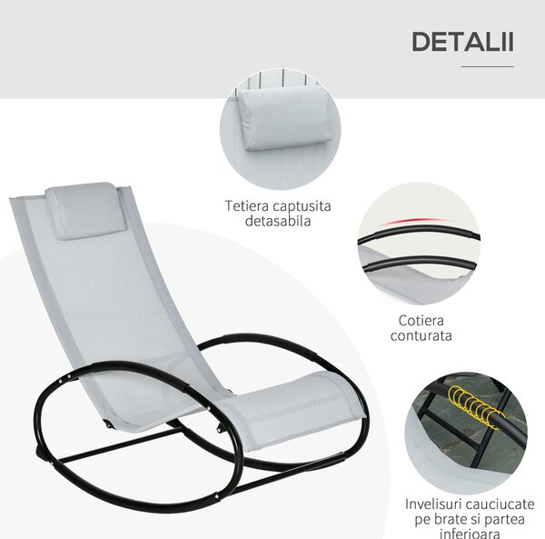 Outsunny Sezlong Ergonomic Zero-Gravity, Design Modern cu Pernă, Material Tesatura Confortabil, Gri | Aosom Romania