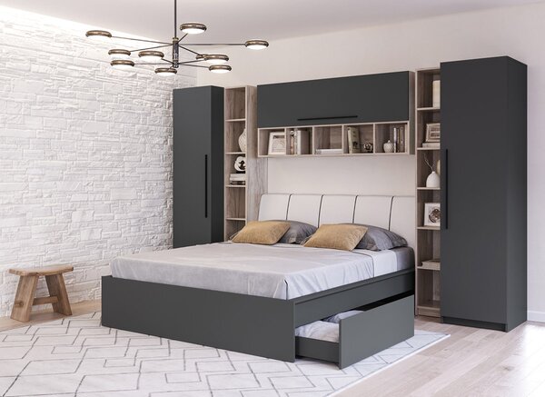 Pat tapițat gri antracit - 140x200 - Fără sertare