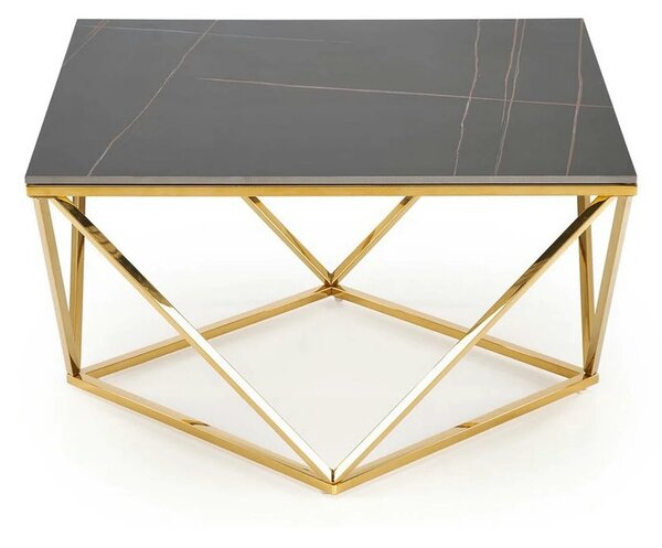 Masuta cafea FELICIA, negru/auriu, ceramica/metal, 80x80x46 cm