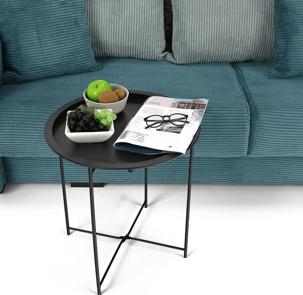 Masuta auxiliara cu tava detasabila RENDER, negru, metal, 47x47x50 cm