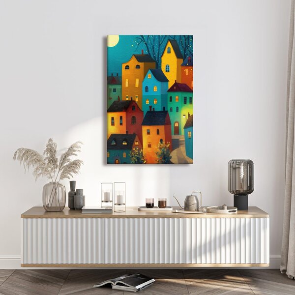 Tablou case colorate noaptea