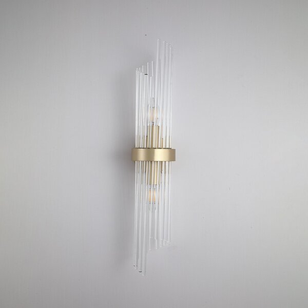 Searchlight Aplică de perete Lara, înălțime 56 cm, auriu/transparent, sticlă/metal, reglabil, Auriu / Alamă, Camera de zi / sufragerie, Sticlă