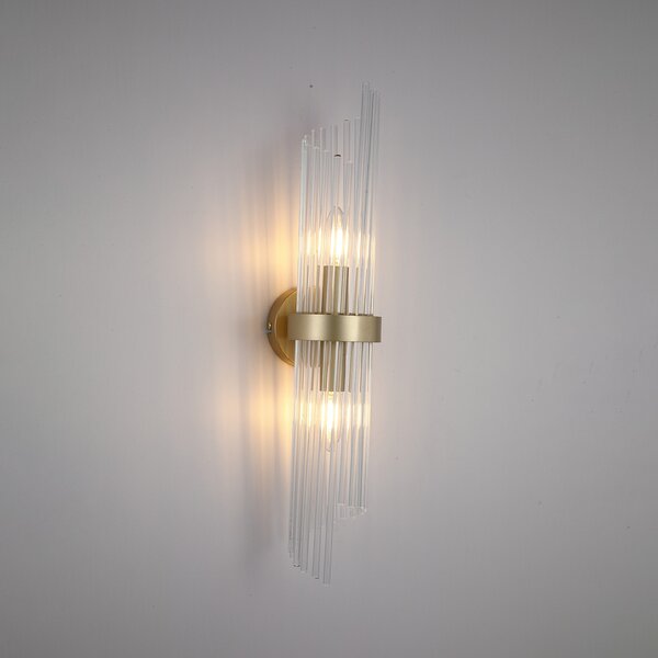 Searchlight Aplică de perete Lara, înălțime 56 cm, auriu/transparent, sticlă/metal, reglabil, Auriu / Alamă, Camera de zi / sufragerie, Sticlă