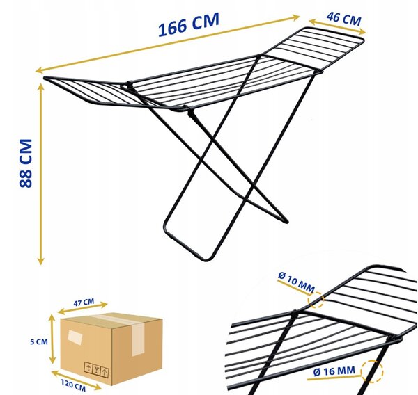 Erga Model TOP Negru, uscator de rufe 166x46x88 cm, negru, ERG-SEP-10SUSSTOBLA16