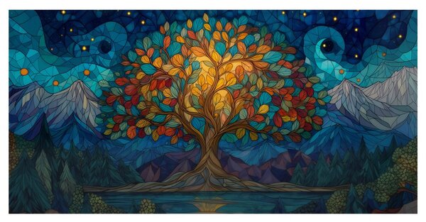 Tablou peisaj nocturn cu arborele vieții