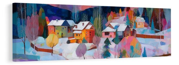 Tablou peisaj de Crăciun cu cabane