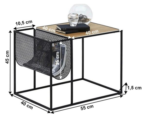 Masuta cafea FLYN, stejar/negru, metal, 55x40x45 cm