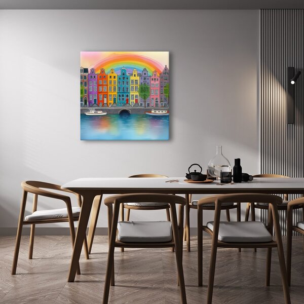 Tablou peisaj urban cu curcubeu