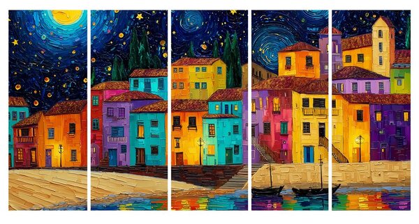 Tablou 5-piese sat magic de noapte