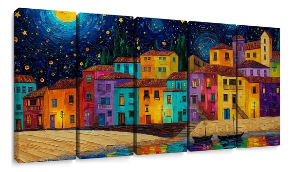 Tablou 5-piese sat magic de noapte