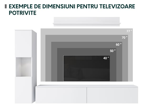 Mobilier living Nova BR (Alb + Alb lucios) (fără iluminat). 1060048