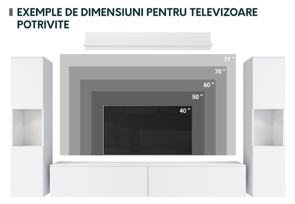 Mobilier living Nova XL (Alb + Alb lucios) (Iluminat LED alb). 1060059