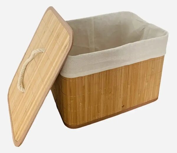 Coș de depozitare cu capac din bambus, elegant și practic, cu interior textil