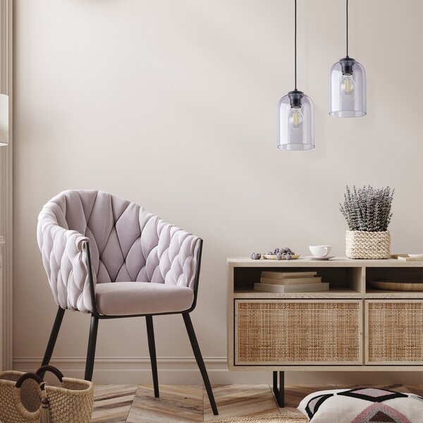 TK Lighting Lampă suspendată Molly, violet, Ø 14 cm, metal/glass, reglabil, Violet, Camera de zi / sufragerie, Sticlă, Modern