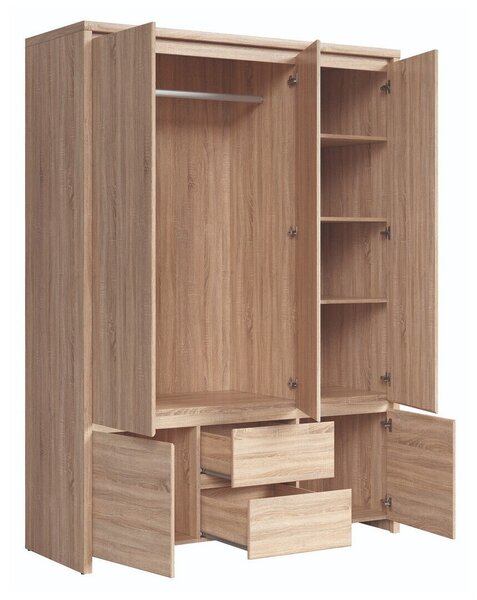 Dulap Nolroma 118, Stejar Sonoma, 211x154x56cm, 132 kg, Uși dulap: Cu balamale, Numărul de rafturi: 3, Numărul de rafturi: 3
