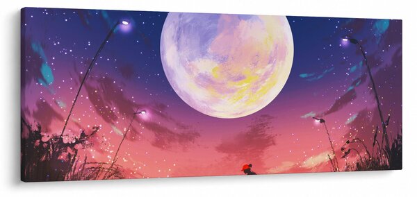 Tablou - Femeie și câine pe lună plină (120x50 cm)
