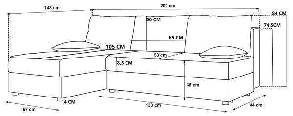 Coltar extensibil de colt VENORIA SLIM, petrol, reversibil, 200x143 cm + 2 perne GRATUIT