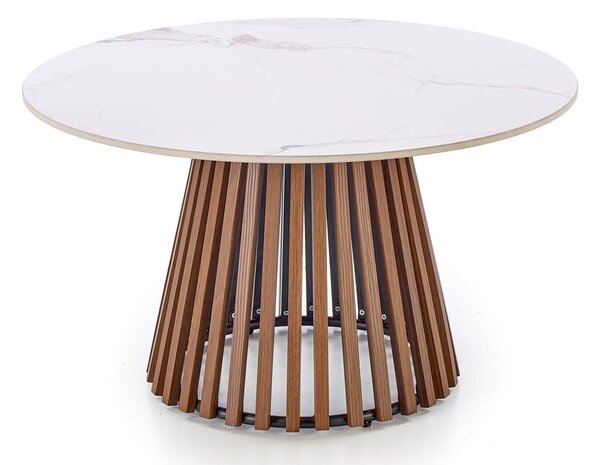Măsuță de cafea Houston 2061Marmură albă, Nuc, Bej, 5cm, Piatră sinterizată, Rotund