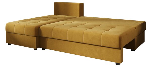 Coltar extensibil de colt VENORIA SLIM, mustar, reversibil, 200x143 cm + 2 perne GRATUIT