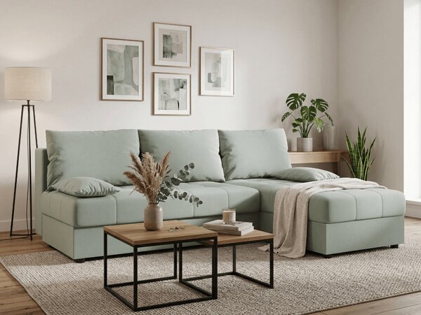 Coltar extensibil de colt VENORIA SLIM, verde deschis, reversibil, 200x143 cm + 2 perne GRATUIT