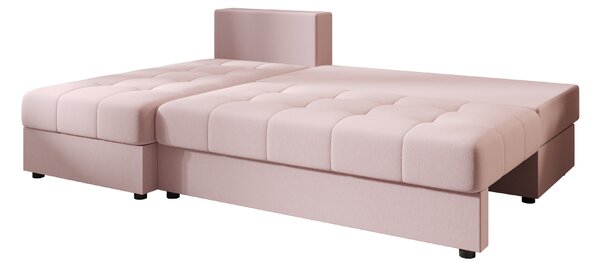 Coltar extensibil de colt VENORIA SLIM, roz pudra, reversibil, 200x143 cm + 2 perne GRATUIT