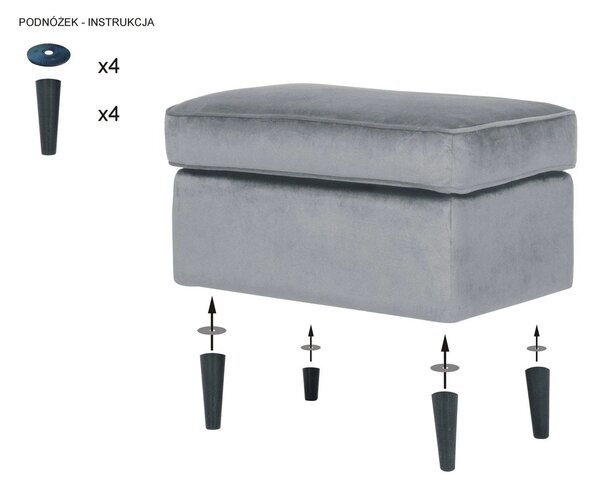 Taburet RON, stofa catifelata gri - Bluvel 14, 60x40x44 cm