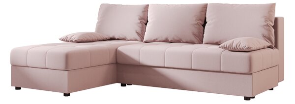 Coltar extensibil de colt VENORIA SLIM, roz pudra, reversibil, 200x143 cm + 2 perne GRATUIT