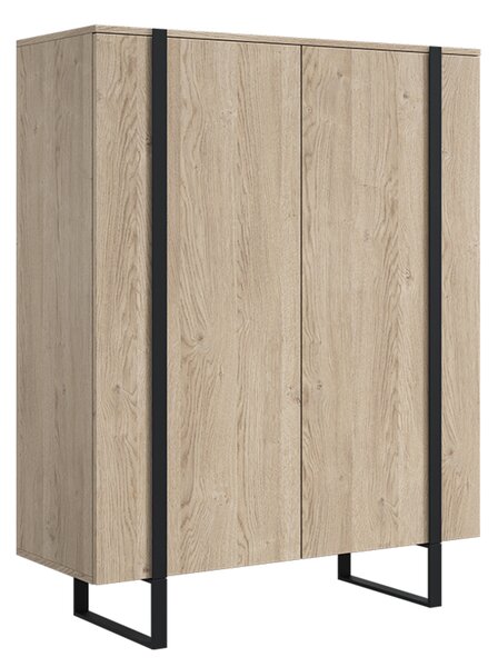 Comodă înaltă Verica 120 cm cu două uși - stejar biscuiți / picioare negre