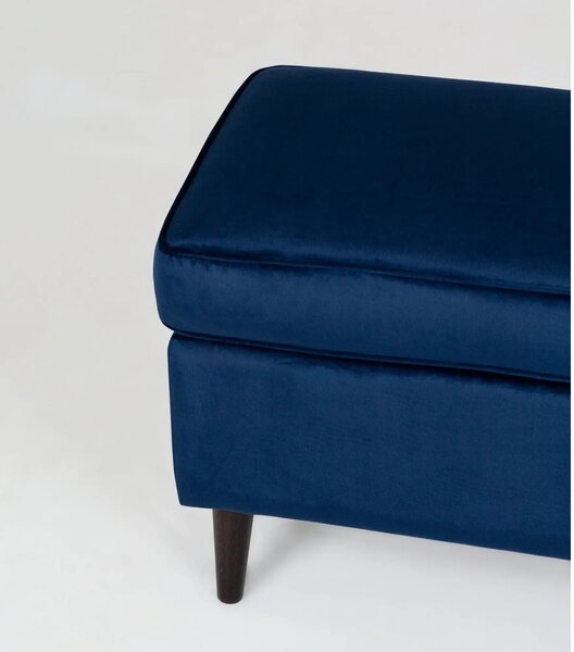 Taburet RON, stofa catifelata albastru inchis - Bluvel 86, 60x40x44 cm