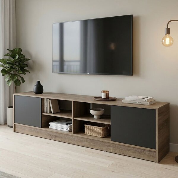 Comoda TV Tivara, nuanta sonoma-antracit, 180 x 35 x 41.5 cm