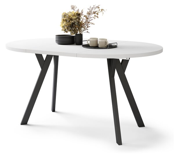 Mazzoni ALMO Alb Mat/picioare negre - MASĂ ROTUNDĂ EXTENSIBILĂ CU PICIOARE ÎN FORMĂ DE Y STIL LOFT PENTRU SALON/SUFRAGERIE