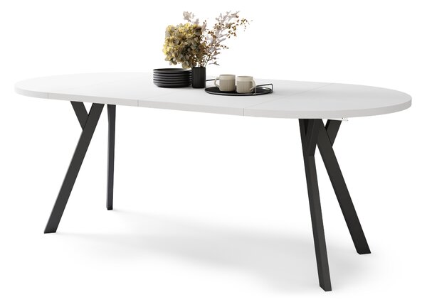 Mazzoni ALMO Alb Mat/picioare negre - MASĂ ROTUNDĂ EXTENSIBILĂ CU PICIOARE ÎN FORMĂ DE Y STIL LOFT PENTRU SALON/SUFRAGERIE
