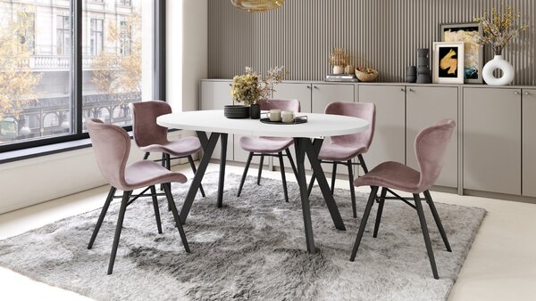 Mazzoni ALMO Alb Mat/picioare negre - MASĂ ROTUNDĂ EXTENSIBILĂ CU PICIOARE ÎN FORMĂ DE Y STIL LOFT PENTRU SALON/SUFRAGERIE