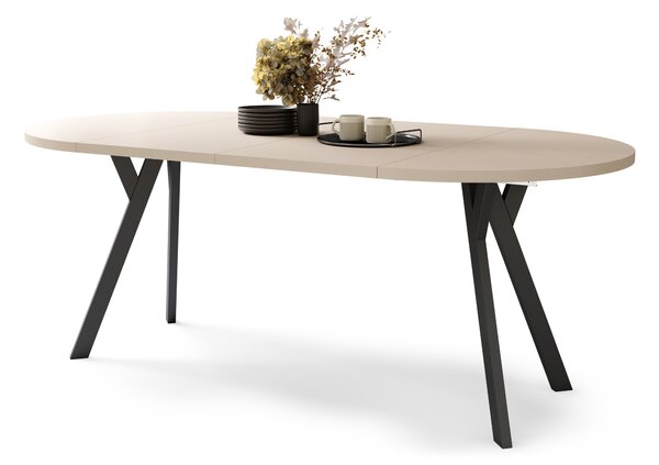 Mazzoni ALMO Bej/picioare negre - MASĂ ROTUNDĂ EXTENSIBILĂ CU PICIOARE ÎN FORMĂ DE Y STIL LOFT PENTRU SALON/SUFRAGERIE