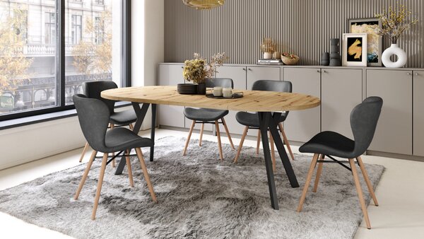Mazzoni ALMO Stejar Artisan/picioare negre - MASĂ ROTUNDĂ EXTENSIBILĂ CU PICIOARE ÎN FORMĂ DE Y STIL LOFT PENTRU SALON/SUFRAGERIE