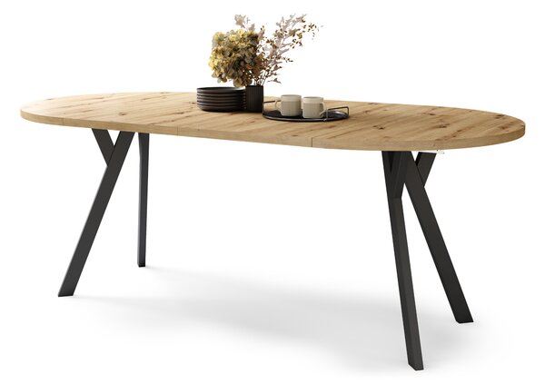 Mazzoni ALMO Stejar Artisan/picioare negre - MASĂ ROTUNDĂ EXTENSIBILĂ CU PICIOARE ÎN FORMĂ DE Y STIL LOFT PENTRU SALON/SUFRAGERIE