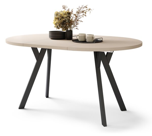 Mazzoni ALMO Bej/picioare negre - MASĂ ROTUNDĂ EXTENSIBILĂ CU PICIOARE ÎN FORMĂ DE Y STIL LOFT PENTRU SALON/SUFRAGERIE