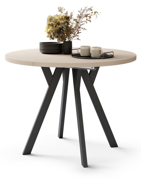 Mazzoni ALMO Bej/picioare negre - MASĂ ROTUNDĂ EXTENSIBILĂ CU PICIOARE ÎN FORMĂ DE Y STIL LOFT PENTRU SALON/SUFRAGERIE