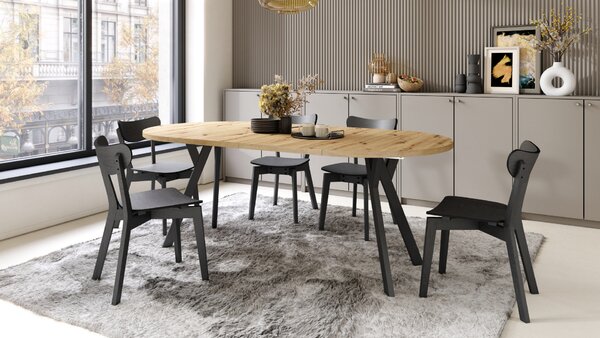 Mazzoni ALMO Stejar Artisan/picioare negre - MASĂ ROTUNDĂ EXTENSIBILĂ CU PICIOARE ÎN FORMĂ DE Y STIL LOFT PENTRU SALON/SUFRAGERIE