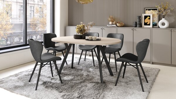 Mazzoni ALMO Bej/picioare negre - MASĂ ROTUNDĂ EXTENSIBILĂ CU PICIOARE ÎN FORMĂ DE Y STIL LOFT PENTRU SALON/SUFRAGERIE