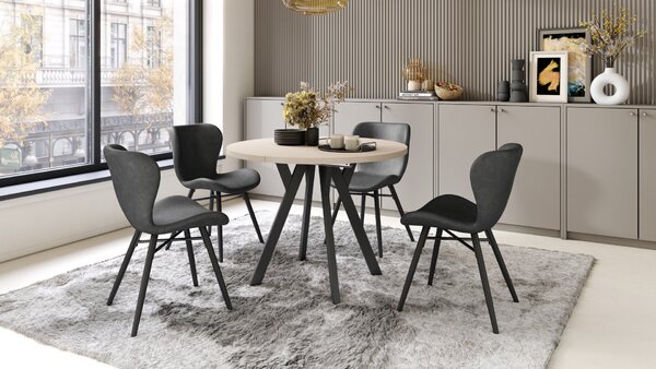 Mazzoni ALMO Bej/picioare negre - MASĂ ROTUNDĂ EXTENSIBILĂ CU PICIOARE ÎN FORMĂ DE Y STIL LOFT PENTRU SALON/SUFRAGERIE