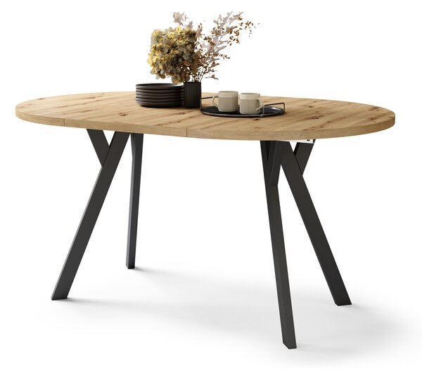 Mazzoni ALMO Stejar Artisan/picioare negre - MASĂ ROTUNDĂ EXTENSIBILĂ CU PICIOARE ÎN FORMĂ DE Y STIL LOFT PENTRU SALON/SUFRAGERIE