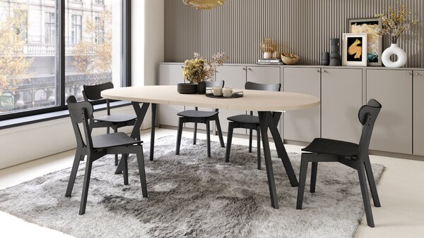 Mazzoni ALMO Bej/picioare negre - MASĂ ROTUNDĂ EXTENSIBILĂ CU PICIOARE ÎN FORMĂ DE Y STIL LOFT PENTRU SALON/SUFRAGERIE