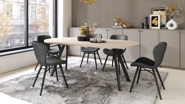 Mazzoni ALMO Bej/picioare negre - MASĂ ROTUNDĂ EXTENSIBILĂ CU PICIOARE ÎN FORMĂ DE Y STIL LOFT PENTRU SALON/SUFRAGERIE