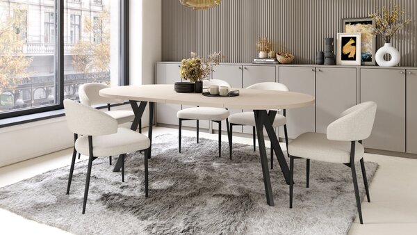 Mazzoni ALMO Bej/picioare negre - MASĂ ROTUNDĂ EXTENSIBILĂ CU PICIOARE ÎN FORMĂ DE Y STIL LOFT PENTRU SALON/SUFRAGERIE